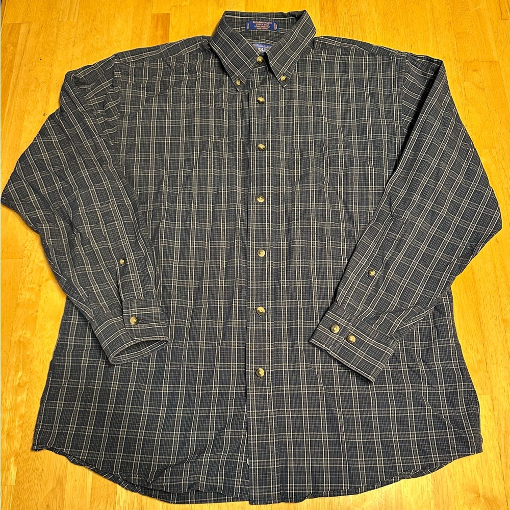 PENDLETON Men Medium100% Cotton Long Sleeve Shirt Blue Plaid Used/Great RN29889
